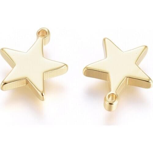 50pcs Brass Pendants Small Charms Real Gold Plated Star Jewelry Making DIY Bracelet Necklace Accessories 11.5x10x2mm Hole: 1mm