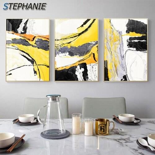Nordic Yellow Blcak Ink Canvas Poster and Print Modern Wall Art Abstract Painting for Living Room Fashion Watercolor Decoration