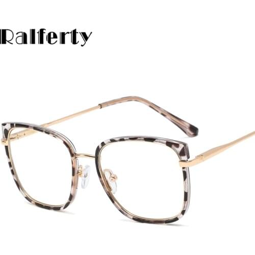 Ralferty 2021 Retro Leopard Blue Light Blocking Glasses Computer Women Transparent Anti-Glare 0 Diopter TR90 Optic Myopia Frames