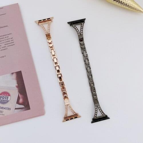 Watchband for Apple Watch Stainless Steel Strap 44mm/40mm/42mm/38mm Link Bracelet Metal+Diamonds Wrist Belt Iwatch 4 3 5 SE 6