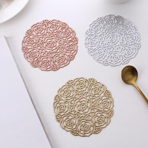 Luxury Coasters Hollow Rose Coaster Pads PVC Nordic Style Non-Slip Heat-Resistant Dining Drinking Cup Coaster for Tea/coffee