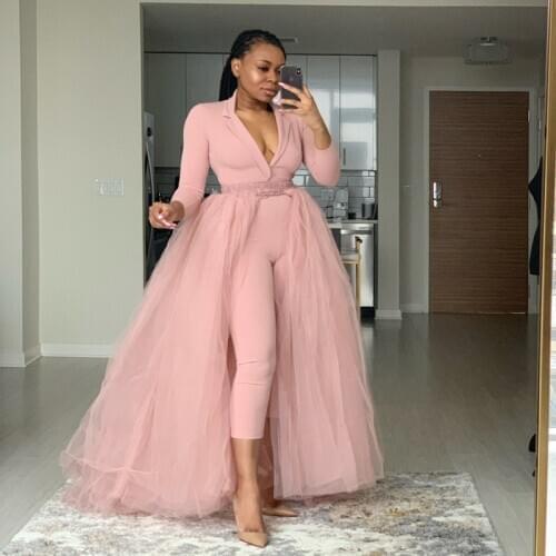 Blush Pink Overskirts Tutu Long Skirts for Women mujer faldas Elastic Waist High Wiat Pleated Long Skirts юбка femme jupes