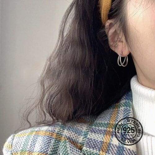 S925 Sterling Silver Earrings For Women Set Double Layer Large Geometric Hoop Retro Personality Hong Kong Style Fashion NEFFA