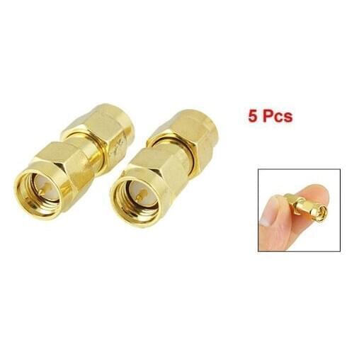 SODIAL(R) 5 Pcs Gold Tone SMA Male to SMA Male Plug RF Coaxial Adapter Connector