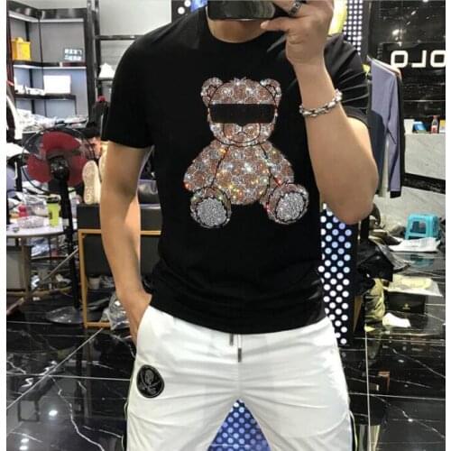 Rhinestones Europe Design Skull Chic T Shirts Men Fashion Streetwear O Neck Short Sleeve Slim Hot Sale Cotton Plus Size 5XL