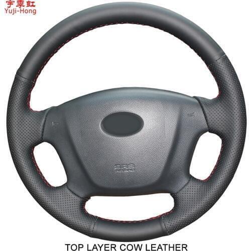 Yuji-Hong Top Layer Genuine Cow Leather Car Steering Wheel Covers Case for KIA Carens 2007-2011 Hand-stitched Car Styling Cover
