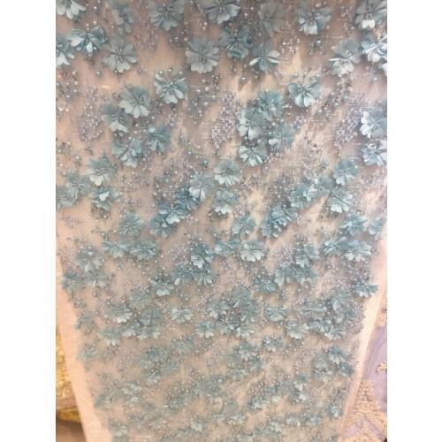 Xx1811 stock new arrive blue flower pearsl luxury best quality french sequin tulle mesh lace for evening dress/sawing/wedding