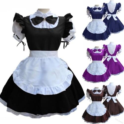 Woman Amine Cosplay Costume Black Cute Maid Costumes French Maid Dress Girls Waitress Apron Fake Collar Bowknot Dress Lolita