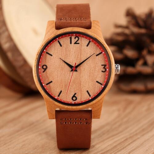 2020 Women Watch Wooden Watches Ladies Dress Watch Fashion Casual Brown Leather Band Analog Simple Female Watches Reloj Mujer