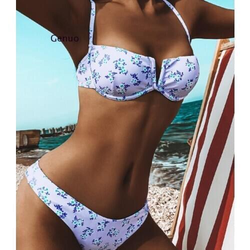 Sexy Deep V Swimsuit Floral Straps Bikini Set Fashion 2021New Summer Women Beach Two-Piece Swimsuit Beachwear