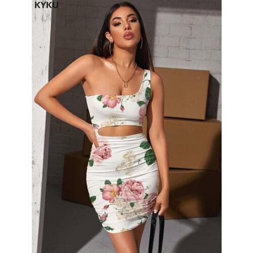 KYKU Brand Flower Dresses Women Art Vestido Sexy Peony Flower Pleating Harajuku Halter Sleeveless Womens Clothing Mini Evening