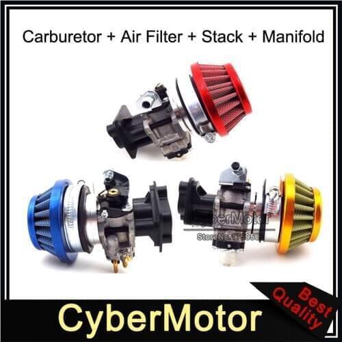 15mm Carburetor + 44mm Air Filter + Alloy Stack + Manifold For 2 Stroke 33cc 43cc 49cc Engine Goped EVO Gas Scooter