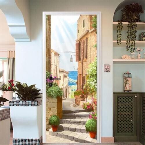 2pcs/set Door Sticker 3D Vinyl Wallpaper For Living Room Bedroom Decor Decal Adhesive Home Decor Poster Wall Mural Deurstickers