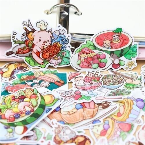 24pcs Cute food cat Stationery Stickers Kawaii Stickers Paper Adhesive Stickers For Kids DIY Scrapbooking Diary Photos Albums