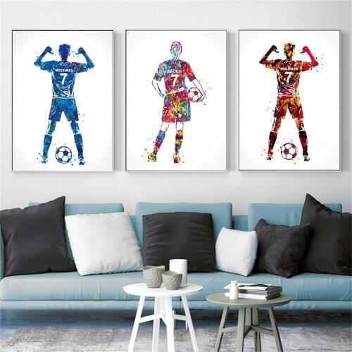 Abstract Watercolor Football Star Posters and Prints Wall Art Canvas Painting Colorful Portrait Pictures for Living Room Decor