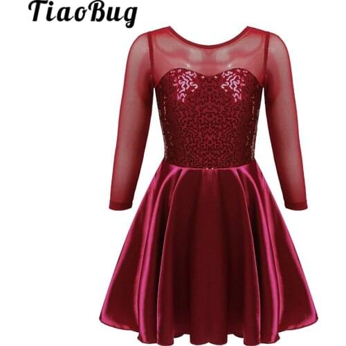 Sequins Dance Dress Ballet Dress for Kids Girls Tutu Ballet Lyrical Dance Costume Children Long Sleeves Tulle Dance High Quality