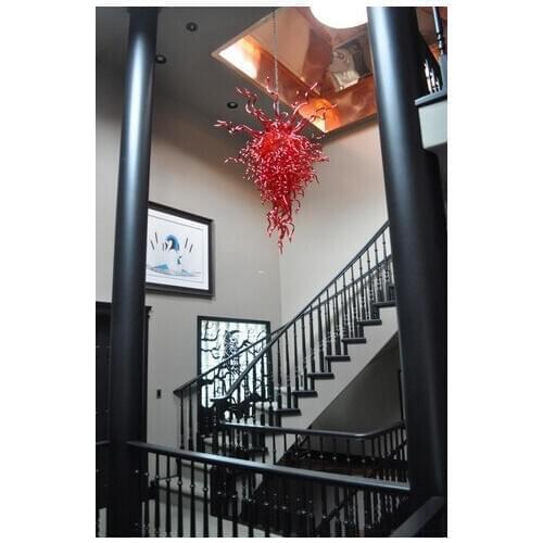 Girban Brand Luxury Red High Hanging Staircase Chain Chandelier Large Chandelier for Hotel