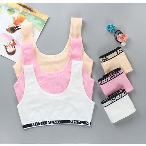 Girls Puberty Bra Set Childrens Underwear Without Steel Ring Candy Color Training Bras for Teenagers Cotton Sport Underwear Set