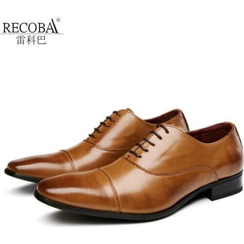 RECOBA Business leather shoes mens formal shoes tri-ends leather super durable party wedding shoes cowhide apartment 3