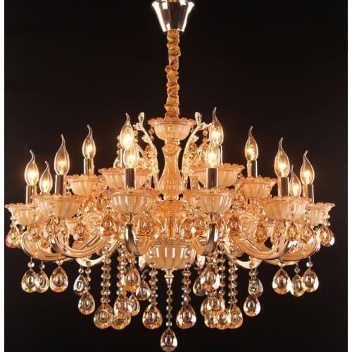 European zinc alloy jade candle crystal chandelier villa double-decker floor living room dining room lighting