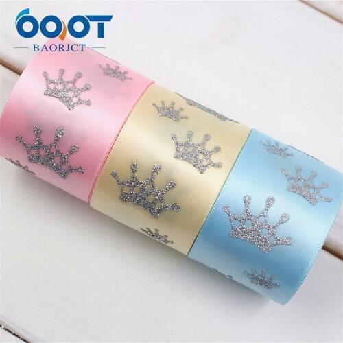 OOOT BAORJCT 174121,38mm Hot silver crown Printed grosgrain ribbon,DIY handmade,Wedding decoration,Valentines Day essential