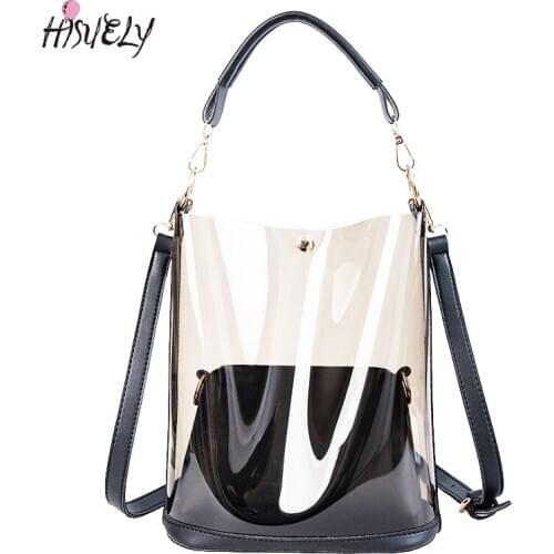 HISUELY 2PCS Fashion Clear Transparent PVC Women Handbags Bag Summer Beach Large Shoulder Casual Tote Bag Ladies' Crossbody Bag