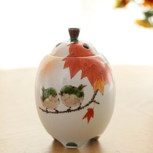 Imported from Japan nakamura TaoZhiRen red Ye Shuang censer hand-painted finches beans tea desktop furnishing articles