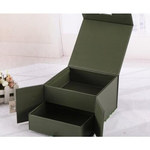 Custom Design Wholesale printing gift flip box coated art paper and grey cardboard foldable box with ribbon --- DH12752