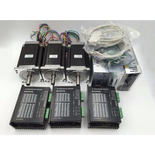 Mach3 CNC Router Kit 3 Axis 4Nm 4A Nema34 Stepper Motor Drive Kit 3pcs+ Power Supply+ Breakout Board for Lathe Engraving Machine