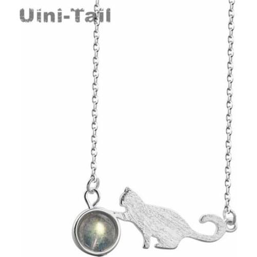 Uini-Tail hot new 925 sterling silver cat moonstone necklace Korean simple student clavicle chain sweet little fresh GN618