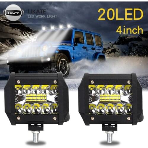 LKT 60W 4INCH 20LED Waterproof Work Light LED Light Bars Spot Flood Beam for Work Driving Offroad Boat Car Tractor Truck 12V 24V