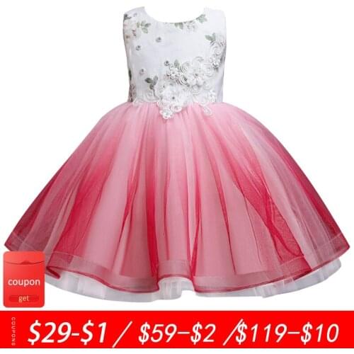 New girl flower print gradient color net yarn fluffy sweet dress flower girl dress prom dress stage costume girl princess dress