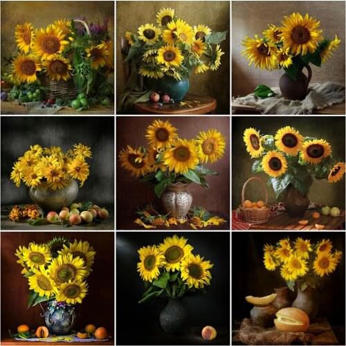 MomoArt 5D Diamond Painting Vase Full Square Diamond Embroidery Sunflower Sale Mosaic Flower Cross Stitch Kit Handmade Hobby