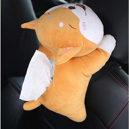 Cartoon Plush Armrest Car Tissue Paper Box Cute Auto Seat Back Hanging Paper Tower Storage Box Napkin Container Home
