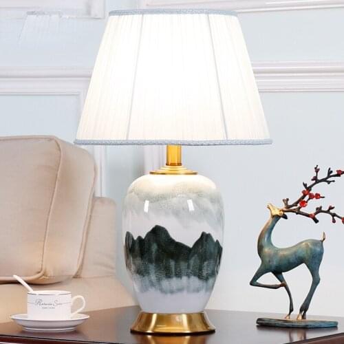 New Chinese Classical Landscape Ceramic Table Lamp For Living Room Study Bedroom Bedside Lamp ChineseHome Decorative Night Light