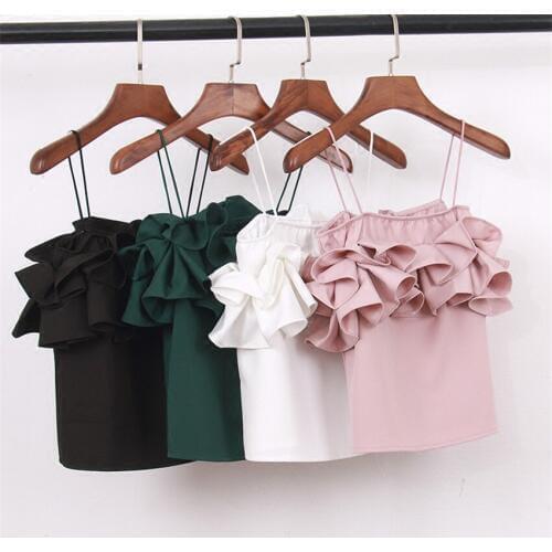 New Fashion Slim Women Backless Ruffles Vest Lady Slash neck Tank Sleeveless T-Shirt Summer Outfits Crop Top Bottomings WZ914