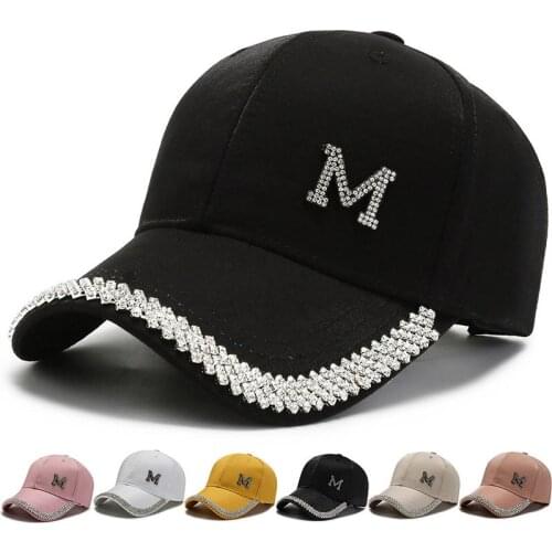 New Letter M Rhinestone Women Baseball Cap Female Solid Outdoor Peaked Caps Adjustable Embroidered Hip-hop Hats Summer Sunhat