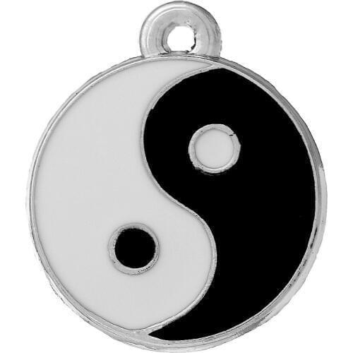 DoreenBeads Retail Silver Color Enamel Yin Yang Charm Pendants 25x20mm,sold per pack of 20