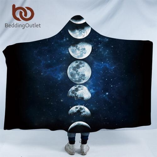 BeddingOutlet Moon Eclipse Hooded Blanket for Adults Microfiber Sherpa Fleece Galaxy Wearable Throw Blanket 3D Landscape Bedding