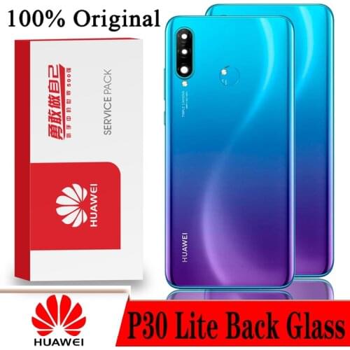 Original Back Cover for HUAWEI P30 Lite Tempered Glass Spare Parts Back Battery Door Housing with Camera Frame Repair Parts