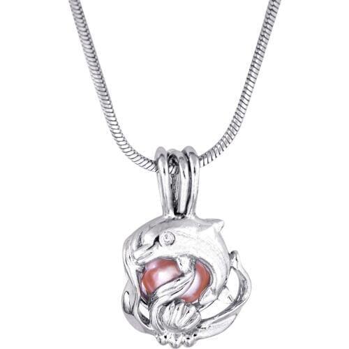 Valentines Day gift Cage Silver Locket Love Wish Pearl Lovely dacing Dolphin Pendant Cage P29