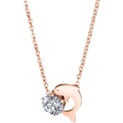 Titanium steel plated rose gold mini dolphin pendant fashion Mori girl diamond all-match necklace