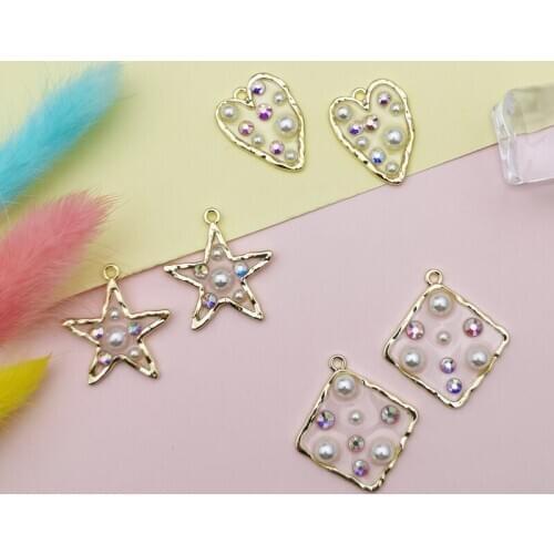10pcs Pearl AB Rhinestone Geometric Design Enamel Charms Transparent Drop Oil Handmade Pendant Earring Dangle Jewelry Gift YZ448