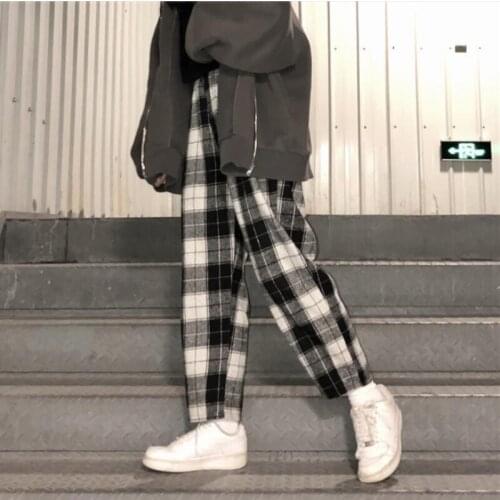 Dropshipping Harajuku Plaid Pants for Women Trousers 2021 Streetwear Woman Harem Pants Autumn Ladies Causal Pants Plus Size