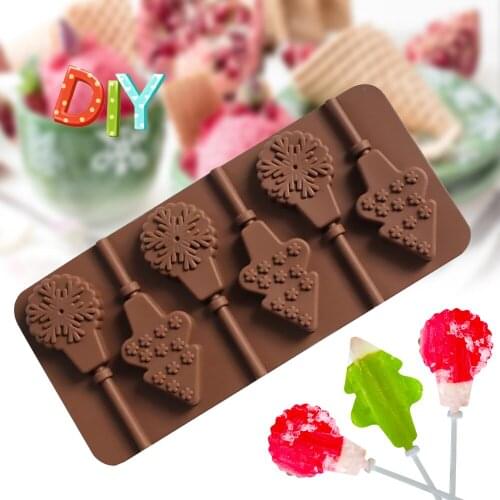Silicone Lollipop Mold Candy Gingerbread 3d Hard Candy Molds Cookie Chocolate Mold Bakeware Jelly Pop Sucker Sticks Free