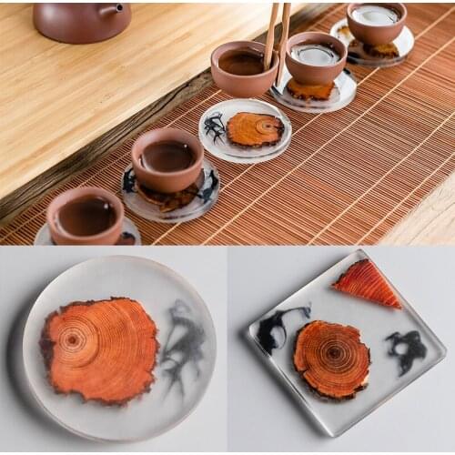 Creative Resin Pine Coasters Heat-resistant Placemats Drink Mat Tea Coffee Cup Pad Waterproof Non-slip Table Decor Tableware Pad