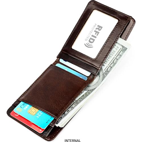 Mens Business Wallet Minimalist Ultra-thin RFID Blocking Anti Theft Card Case ID Card Holder Genuine Leather Wallet Purse Man