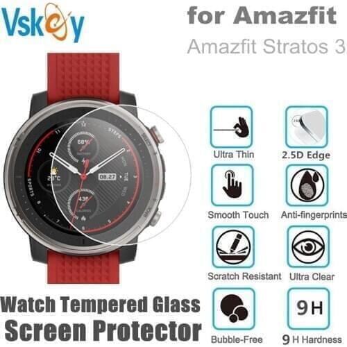 VSKEY 10PCS Tempered Glass for Amazfit Stratos 3 Screen Protector Round Smart Watch Anti-Scratch Protective Film