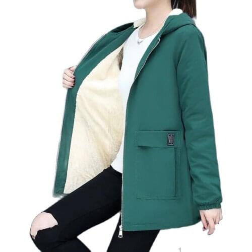4XL Women Windbreaker 2021New Autumn Womens Fleece Jacket Coats Loose Hooded Mid Long Overcoat Zipper Pocket Female Basic Coat