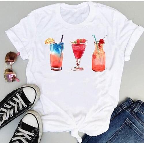 Women Casual Cute Juice Fruit 90s Cartoon Sweet Summer Short Sleeve Fashion Print Lovely Clothes Tops Tees Tshirt T-Shirt